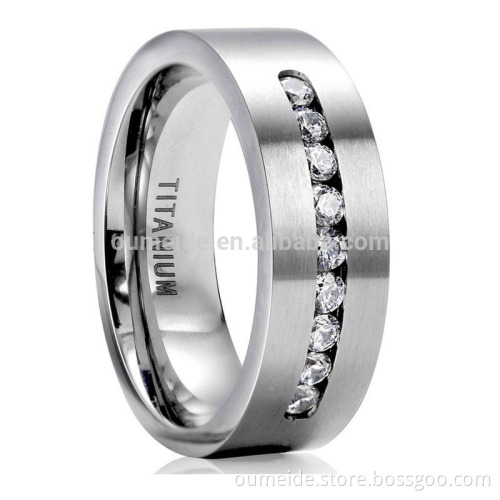 wholesale 8mm high polished black mens titanium rings with 925 silver inlay